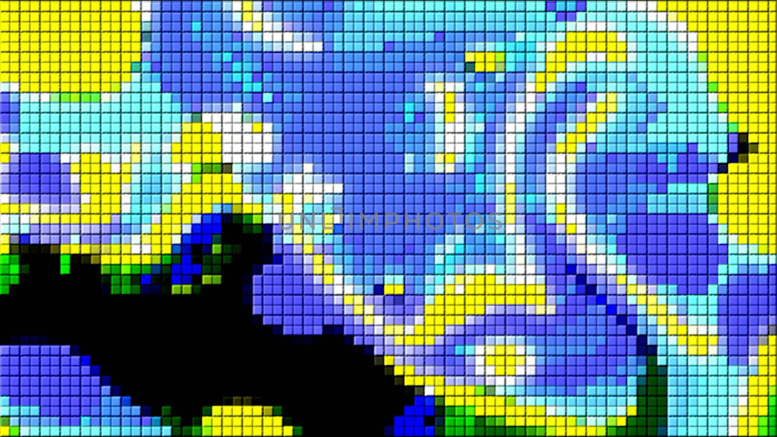 Mosaic with little colorful square pieces, flowing forms, computer generated abstract background, 3D rendering by nolimit046