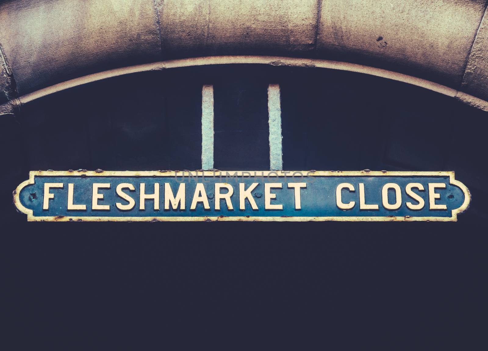 Retro Filtered Image Of A Sign For Fleshmarket Close In Edinburgh, Scotland, UK