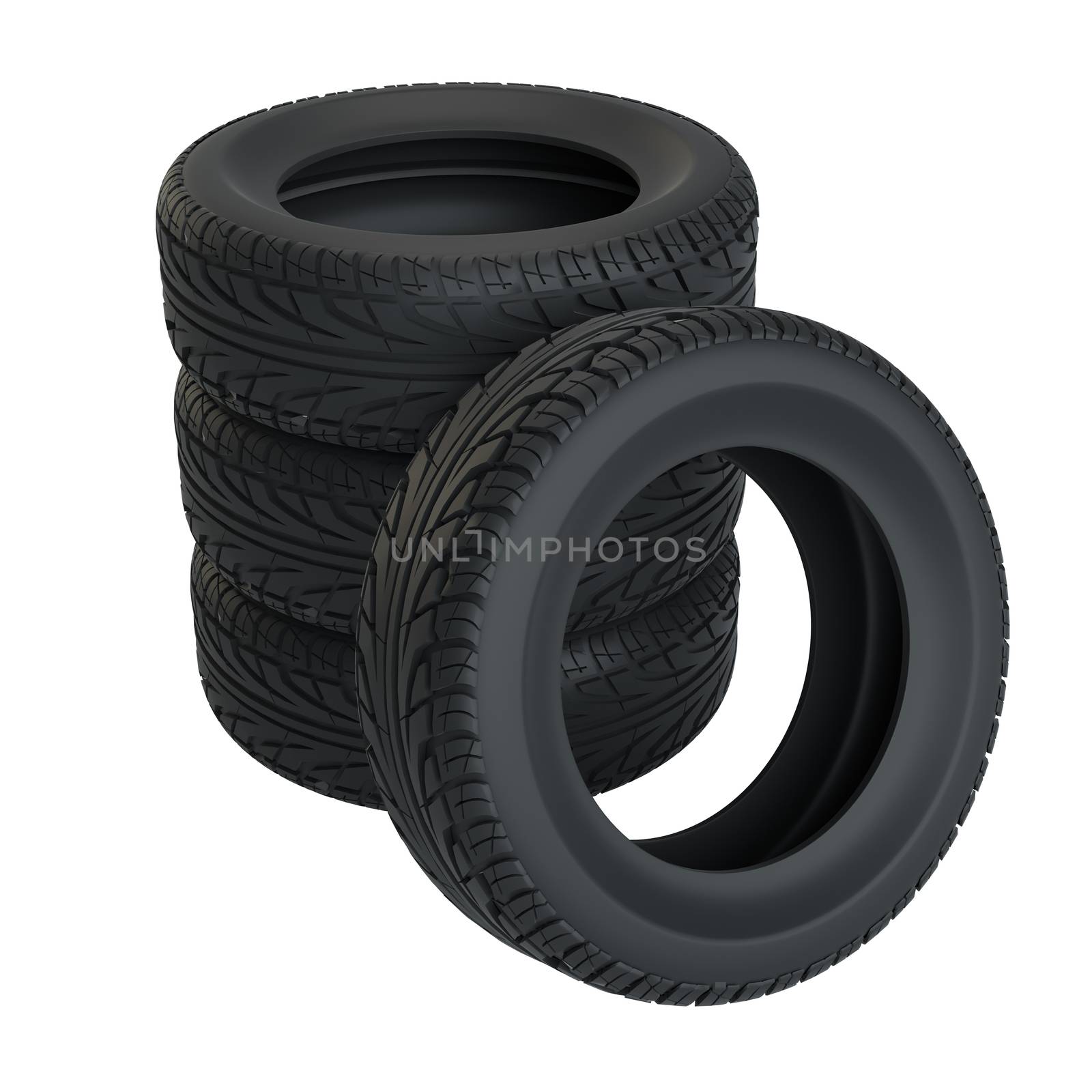 Car tires isolated on white. 3d illustration