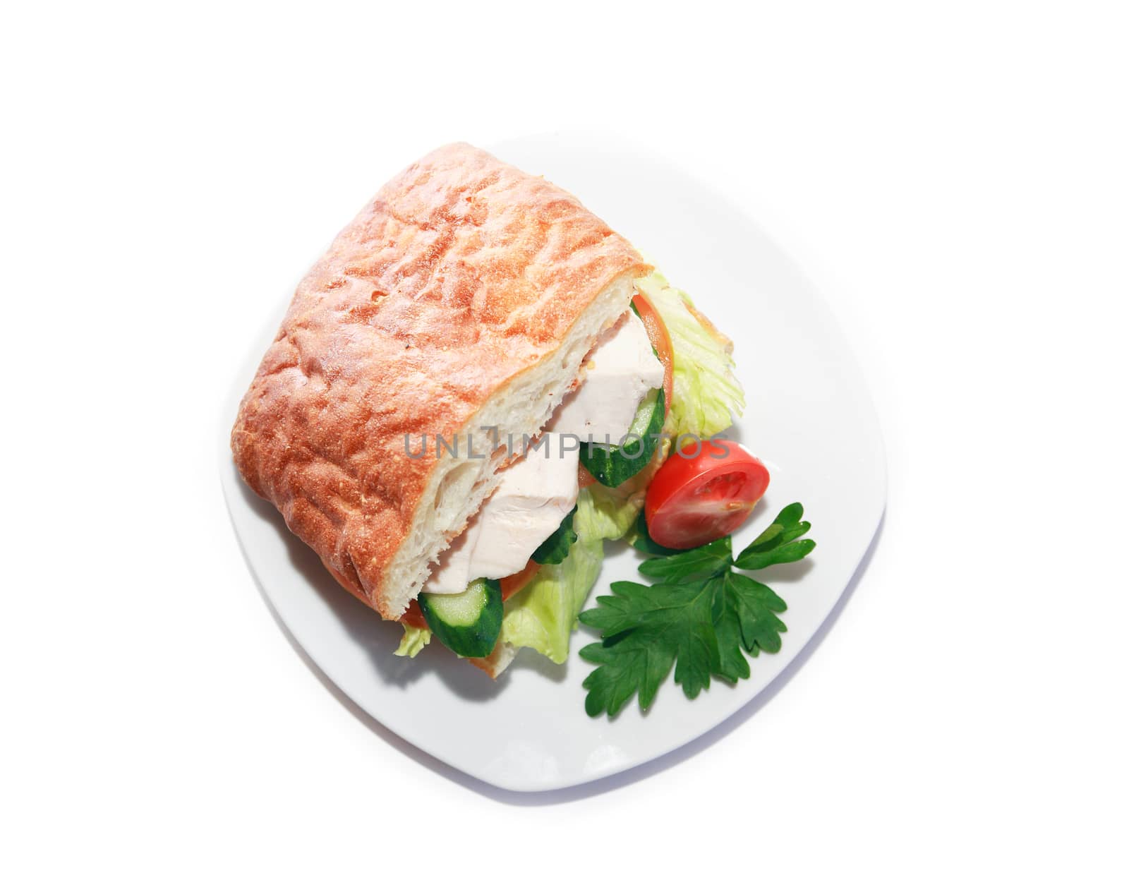 Freshness delicious chicken sandwich on plate against white background