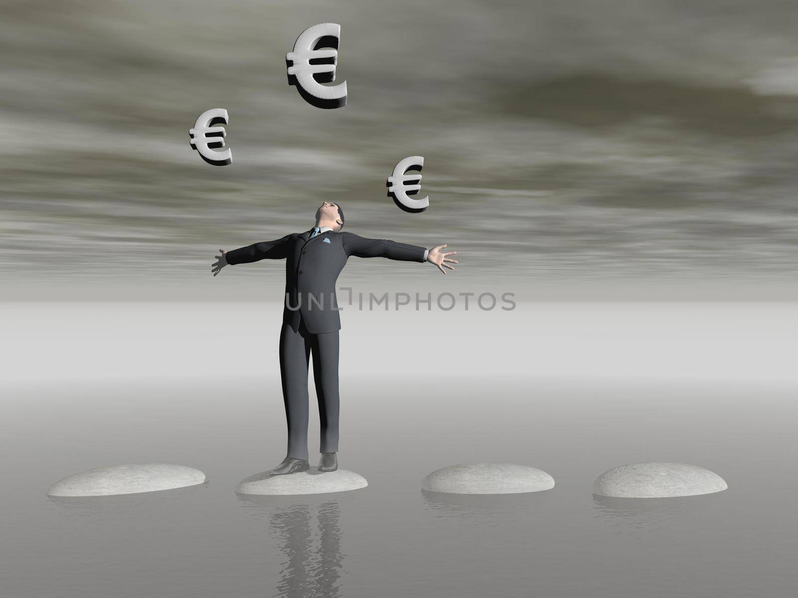 businessman and euro that runs on steps - 3D rendering