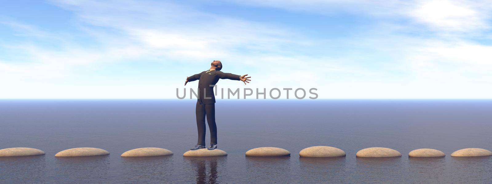 businessman that runs on steps - 3D rendering by mariephotos