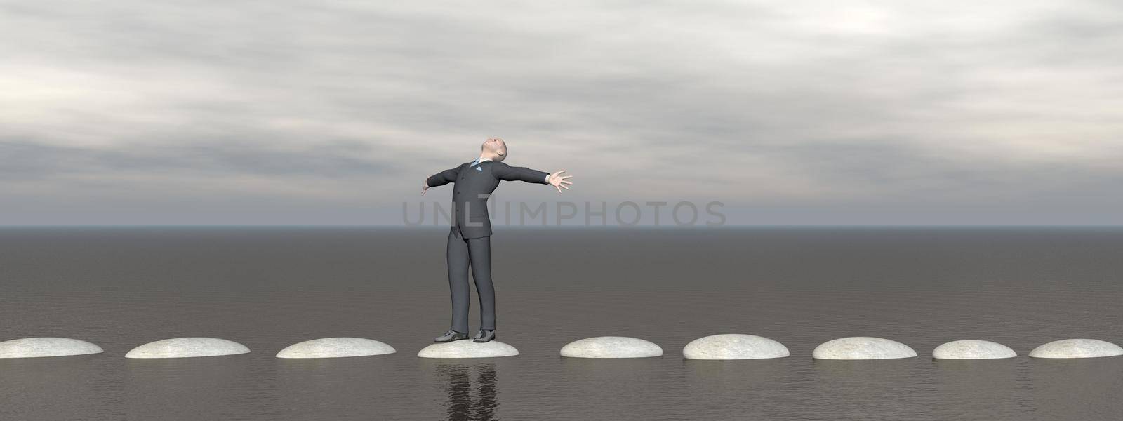 businessman that runs on steps - 3D rendering by mariephotos