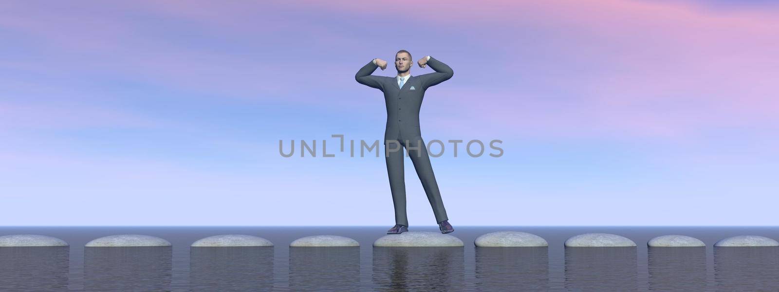 businessman that runs on steps - 3D rendering by mariephotos