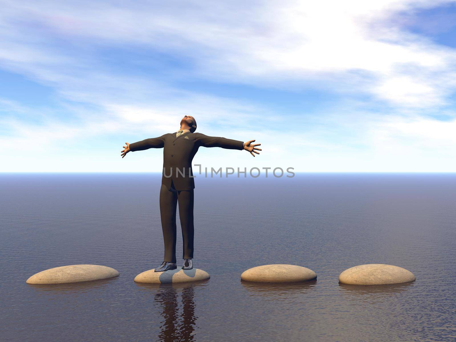 businessman that runs on steps - 3D rendering by mariephotos