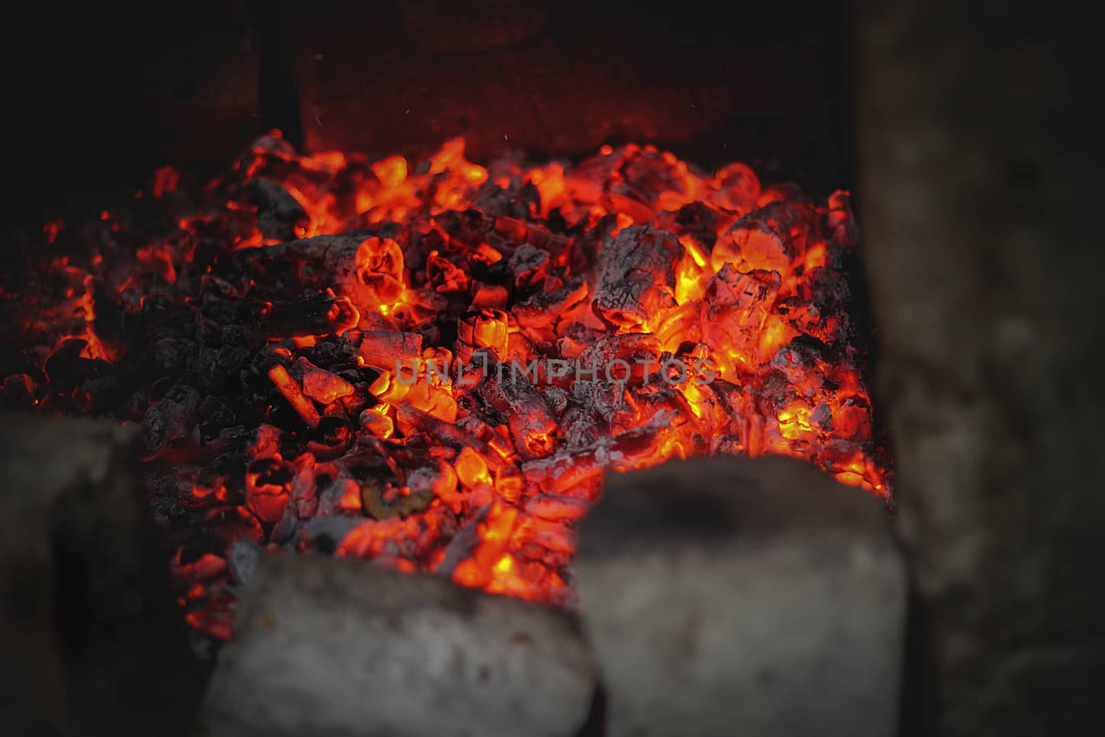 A beautiful fire of a burning fire coals