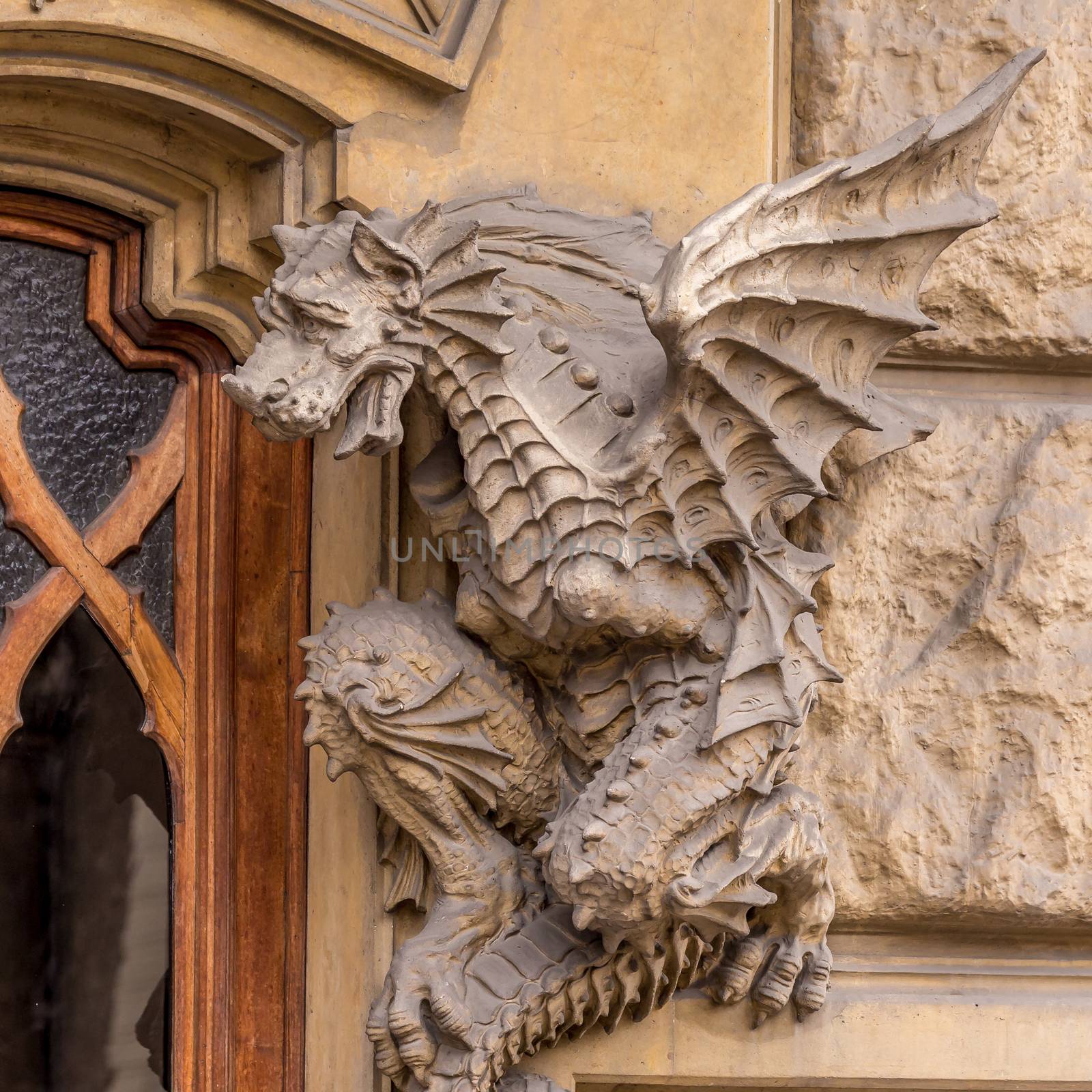 TURIN, ITALY - Dragon on Victory Palace facade  by Perseomedusa