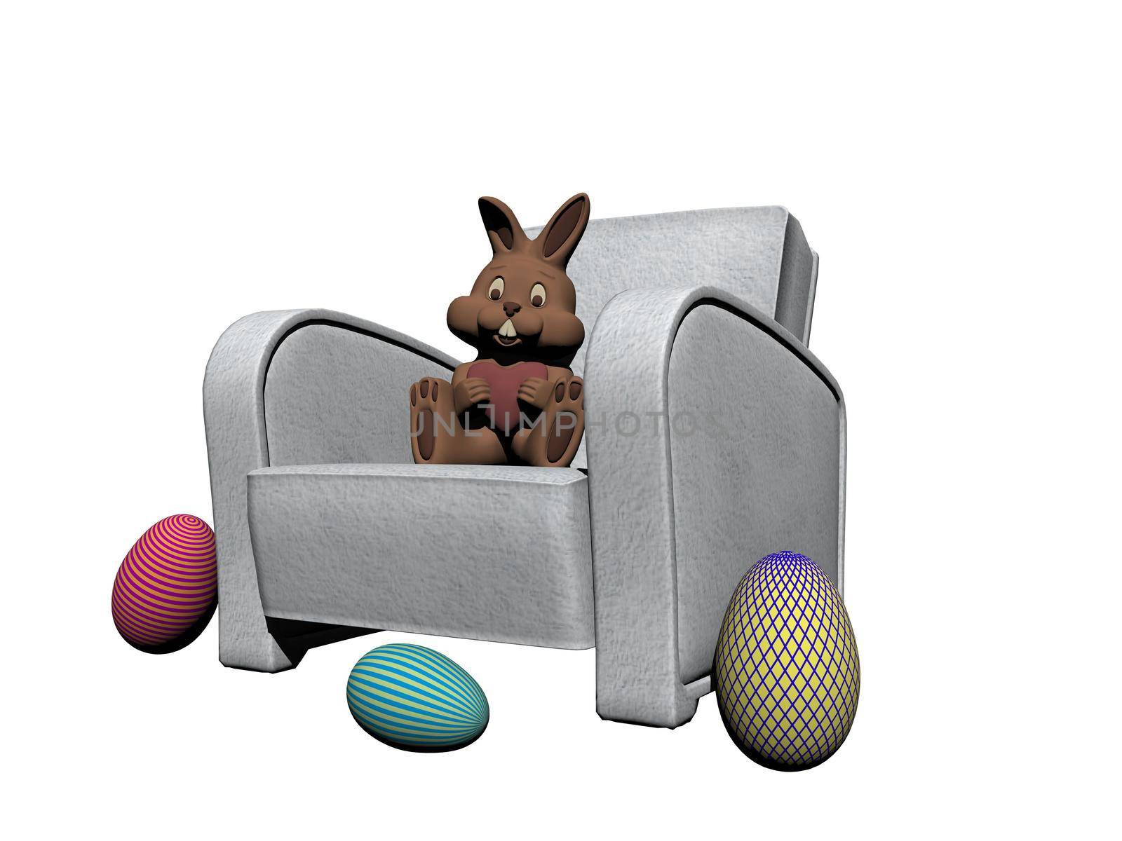 Brown bunny hugging an Easter egg - 3d rendering