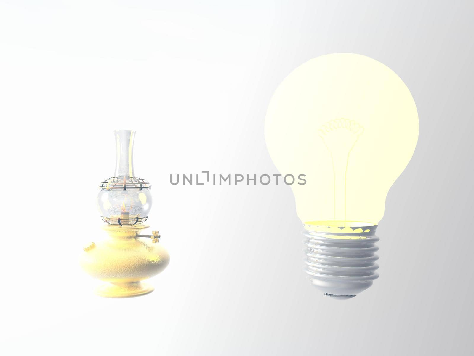 Old lantern bulb light white yellow - 3d rendering