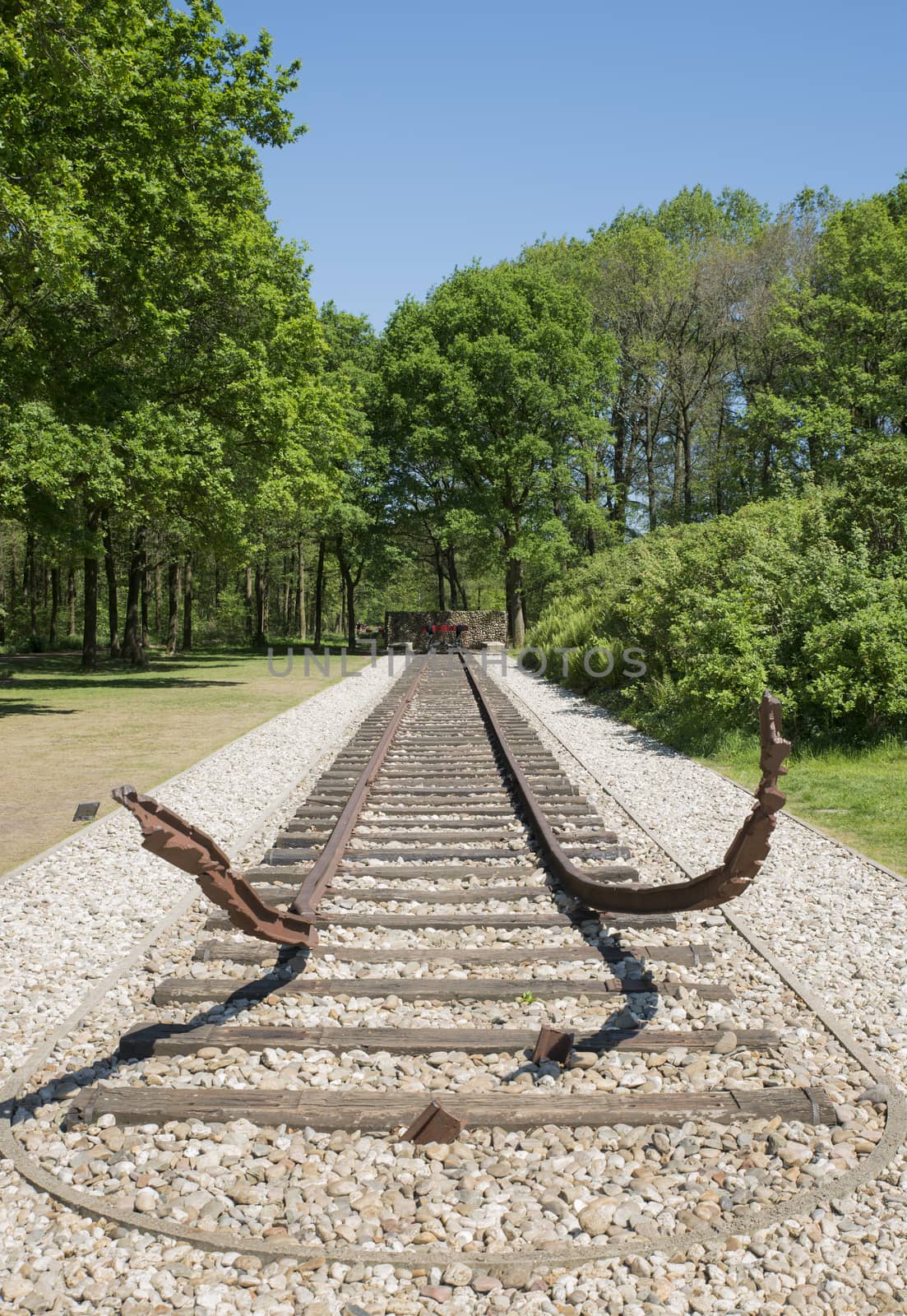 end of the railroad track as monument in the westerbork transition camp from second world war