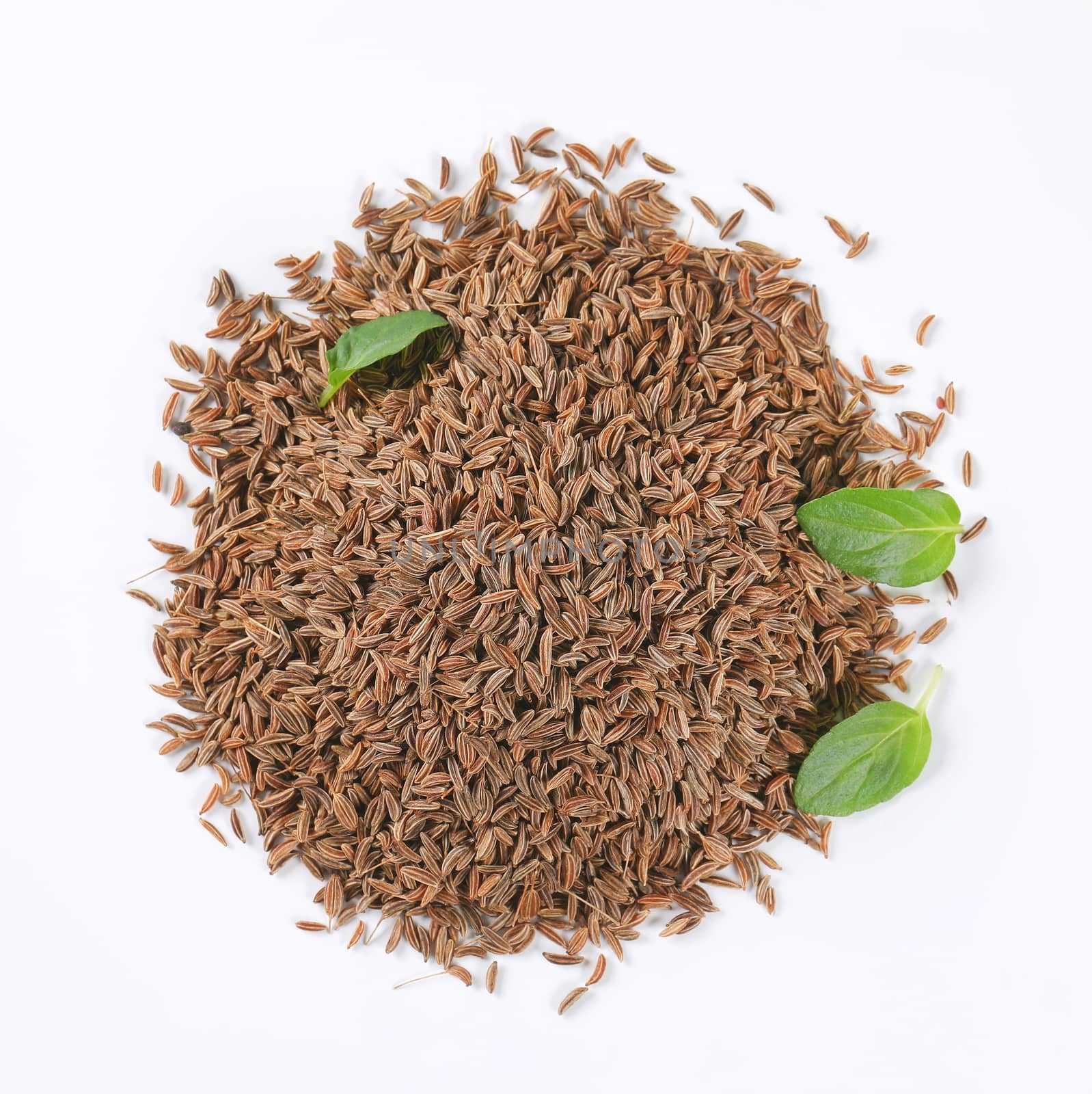 pile of caraway seeds on white background