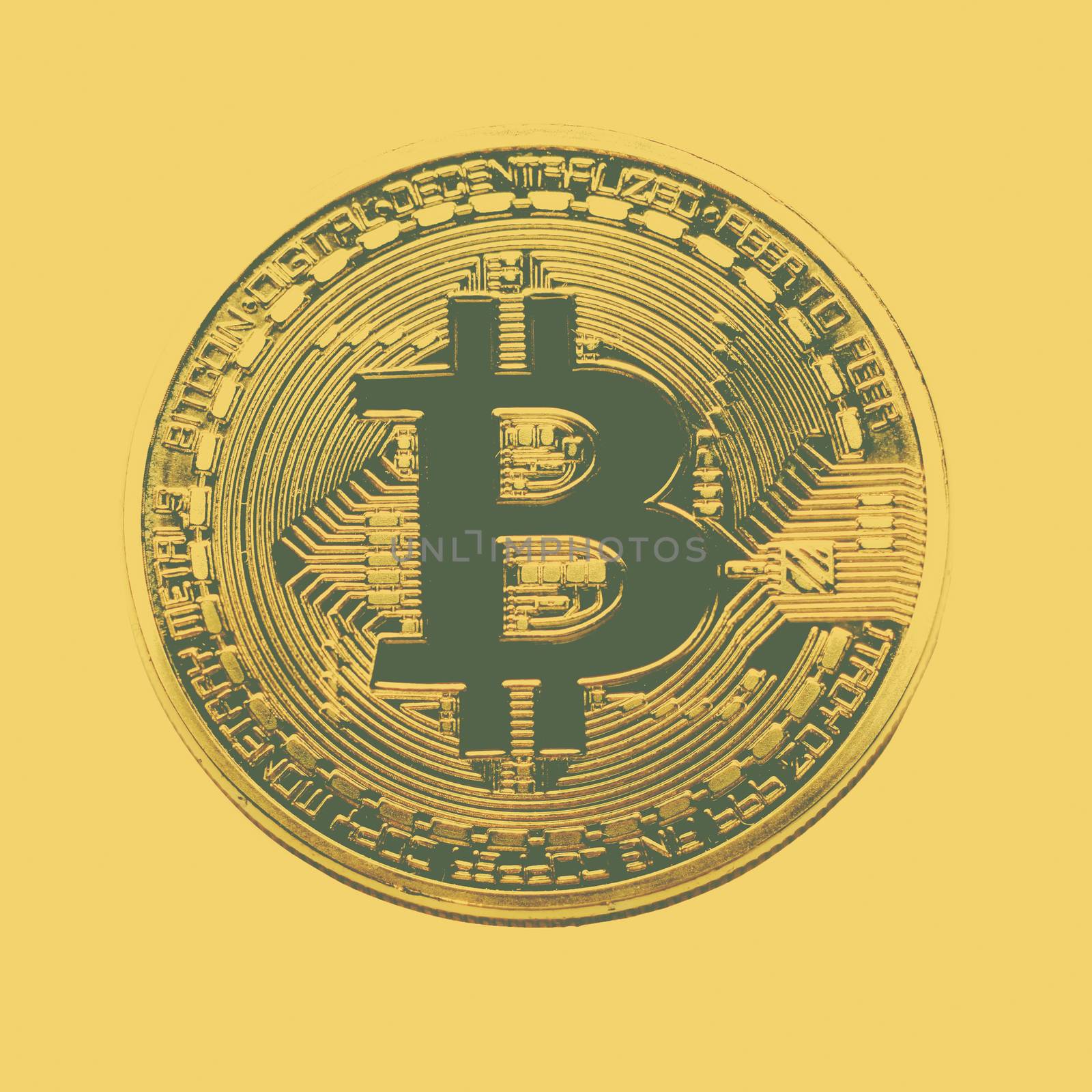 Bitcoin coin photo close-up. Crypto currency, blockchain technology by sermax55