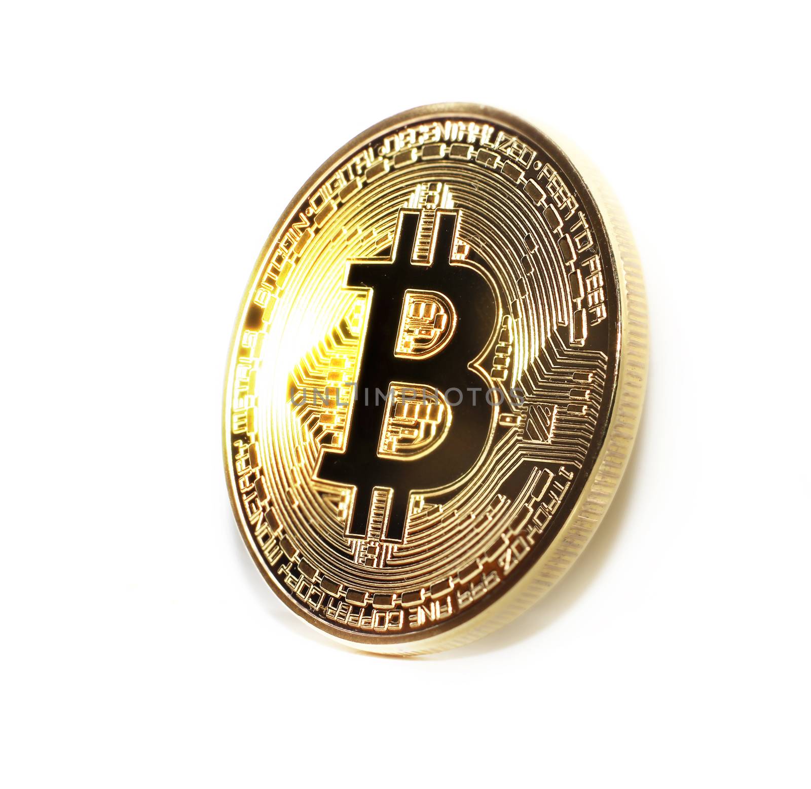 Bitcoin coin photo close-up. Crypto currency, blockchain technology by sermax55