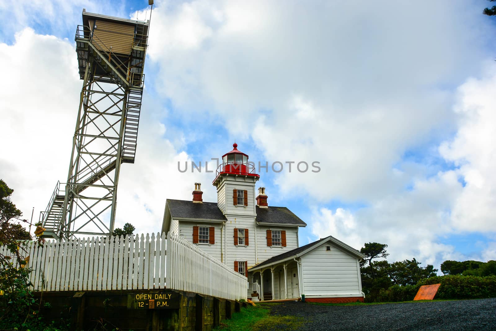 This lighthouse sits on a bluff on Yaquina Head, guarding the entrance to Newport, Oregon.
