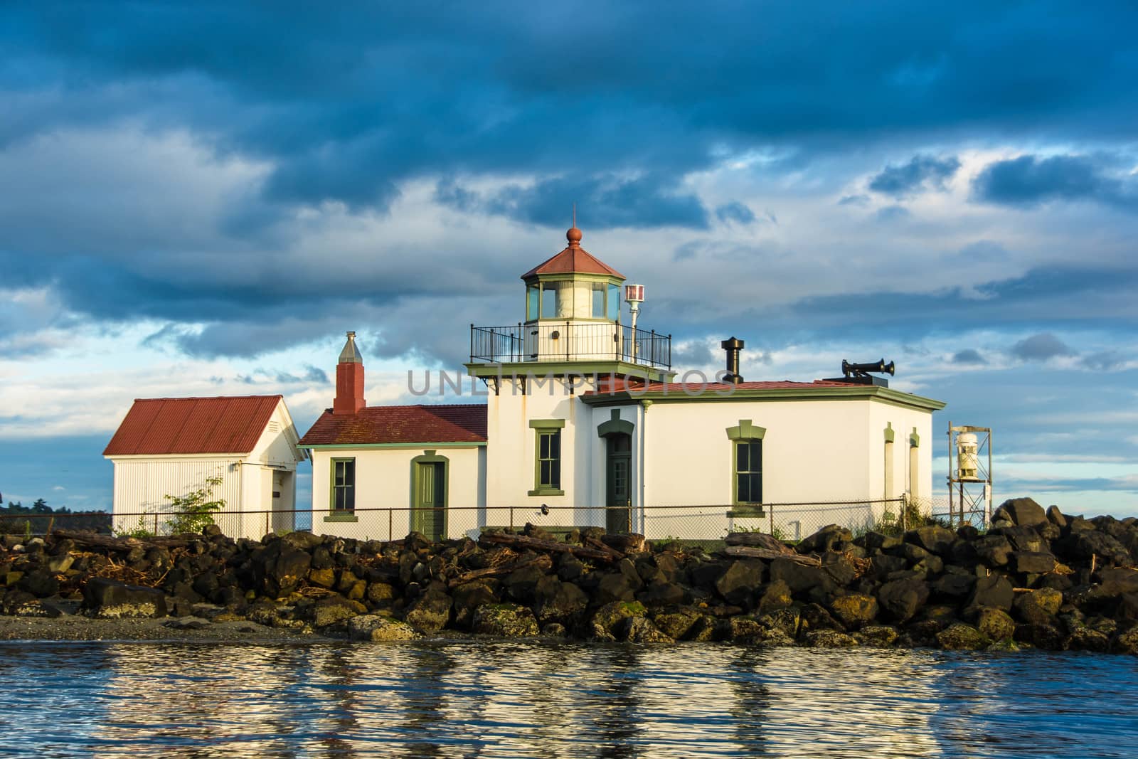 West Point Lighthouse, situated  in Discovery Park at the entrance to Seattle's Elliott Bay