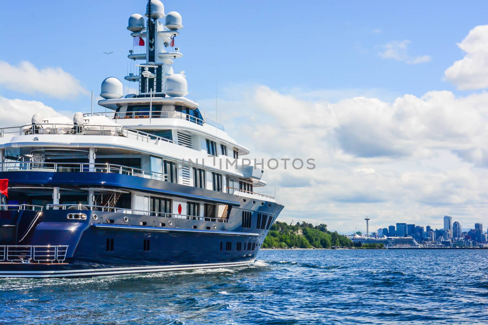 Megayacht approaches Seattle waterfront