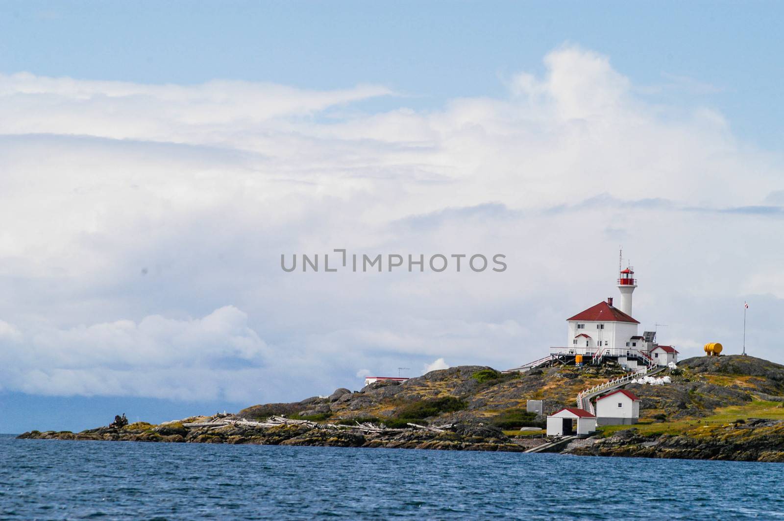 Lighthouse on small island of Vancouver Island in Haro Straight