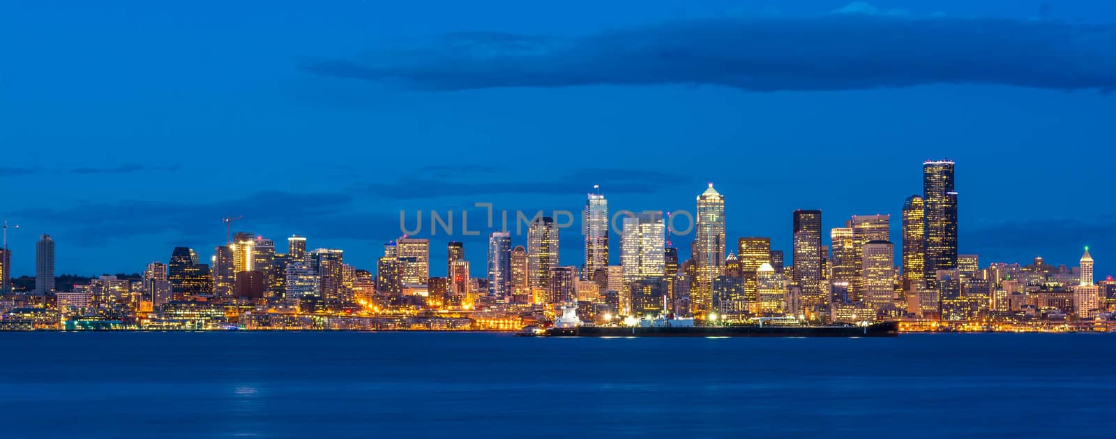 Downtown Seattle Skyline at night from West Seattle, WA