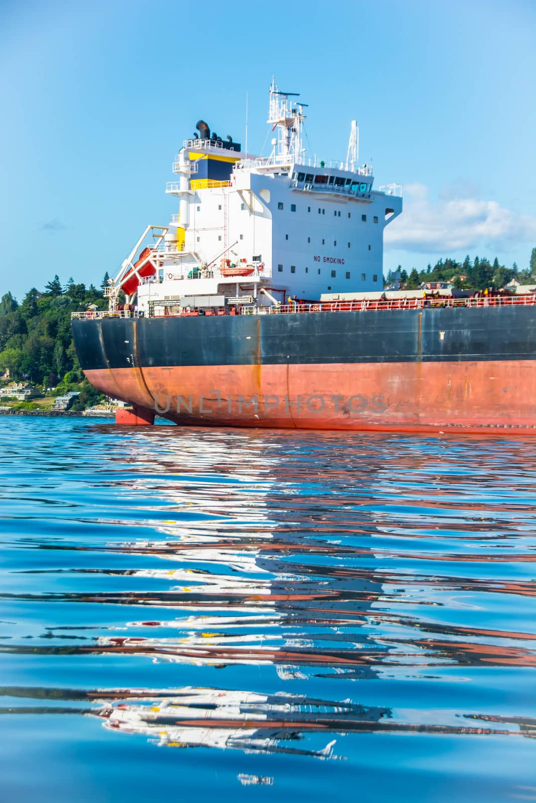 Bulk Carrier lying at anchor in Seattle's Elliott Bay.