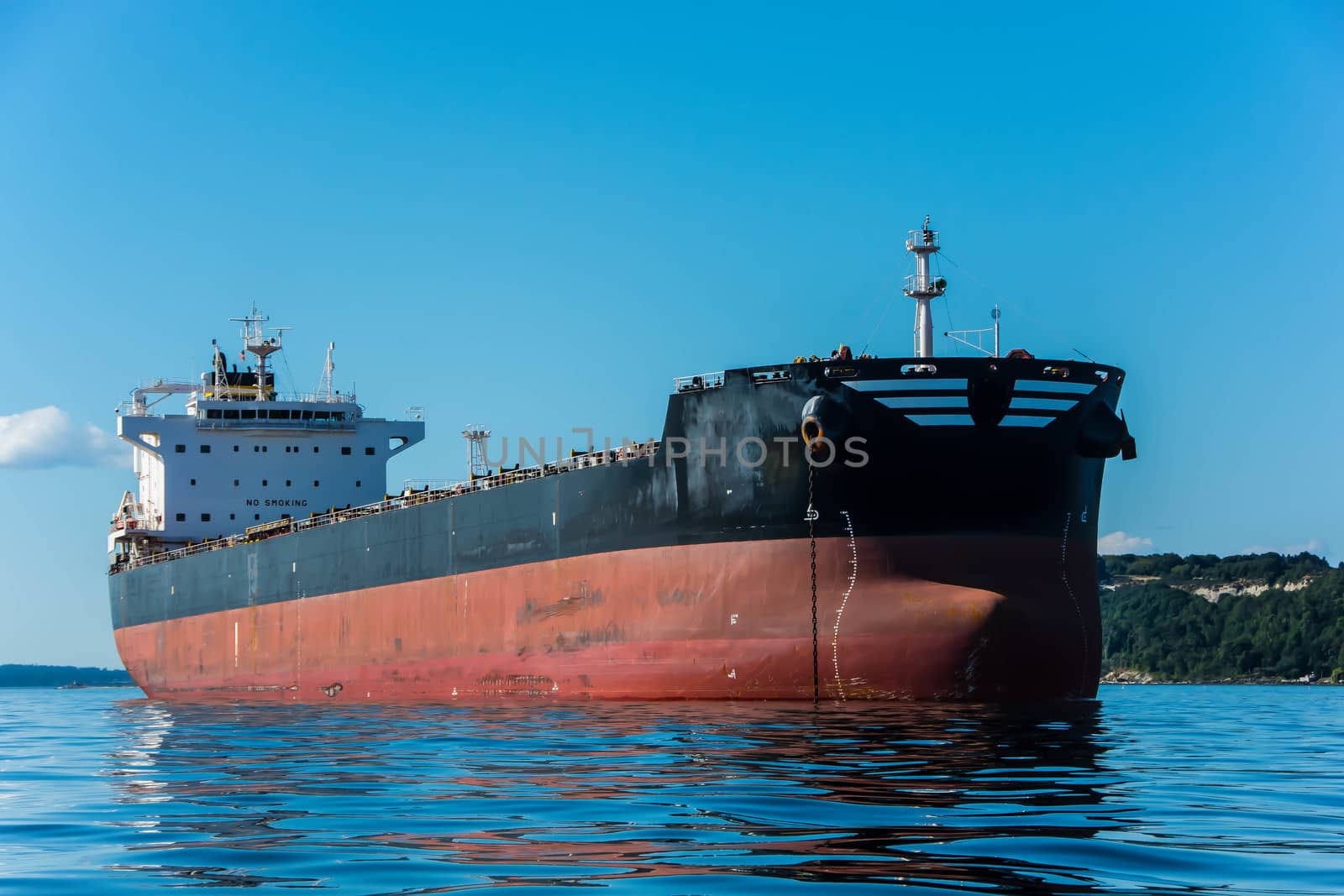 Bulk Carrier lying at anchor in Seattle's Elliott Bay.