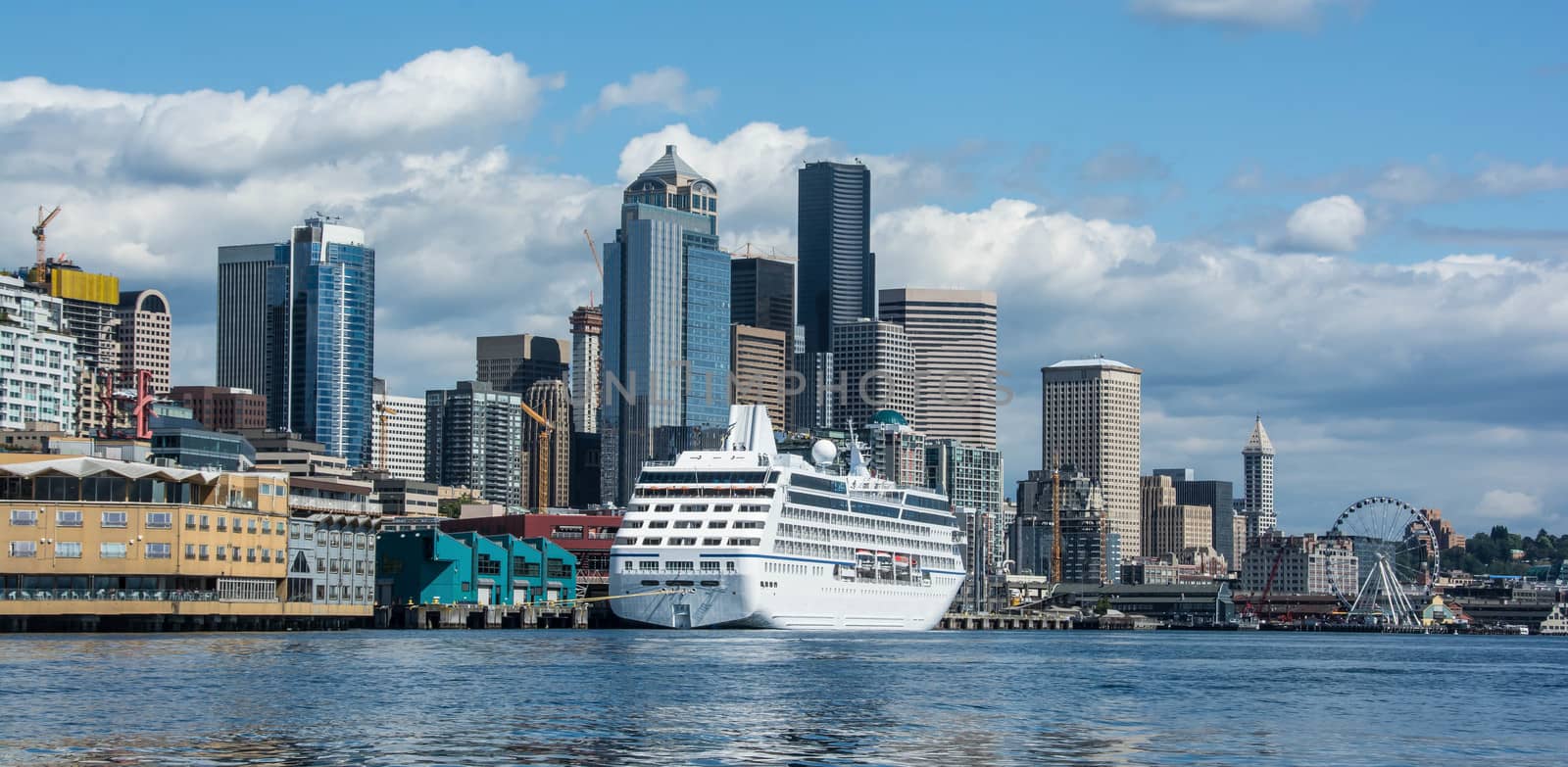 Seattle Waterfront with Cruise Ship at Terminal by cestes001