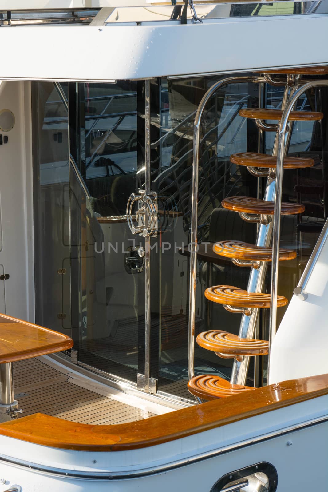 Luxury yacht ladder to upper deck