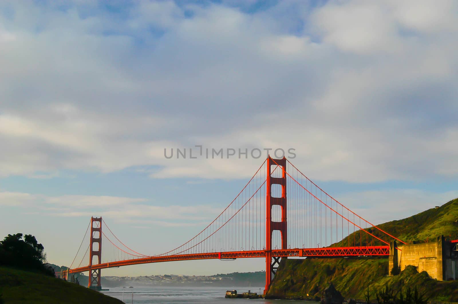 Golden Gate Bridge in early moring from Marin County end