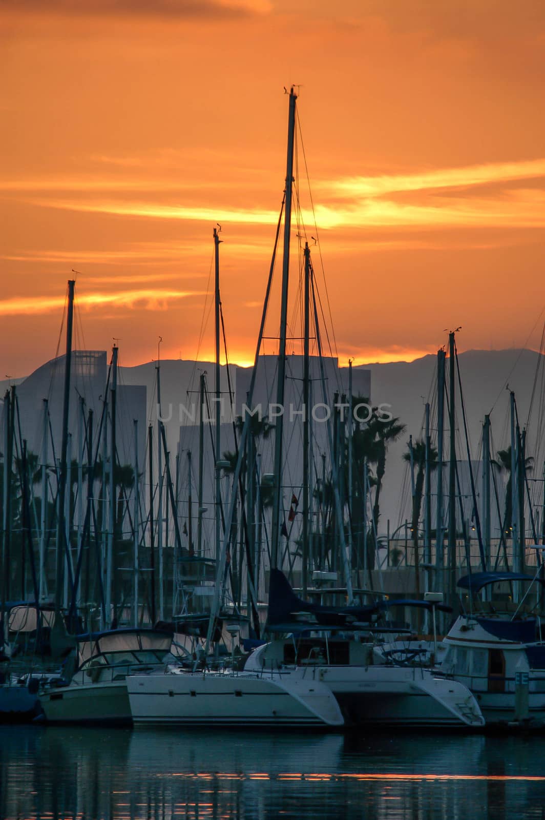 Sun rising over Harbor Island, San Diego