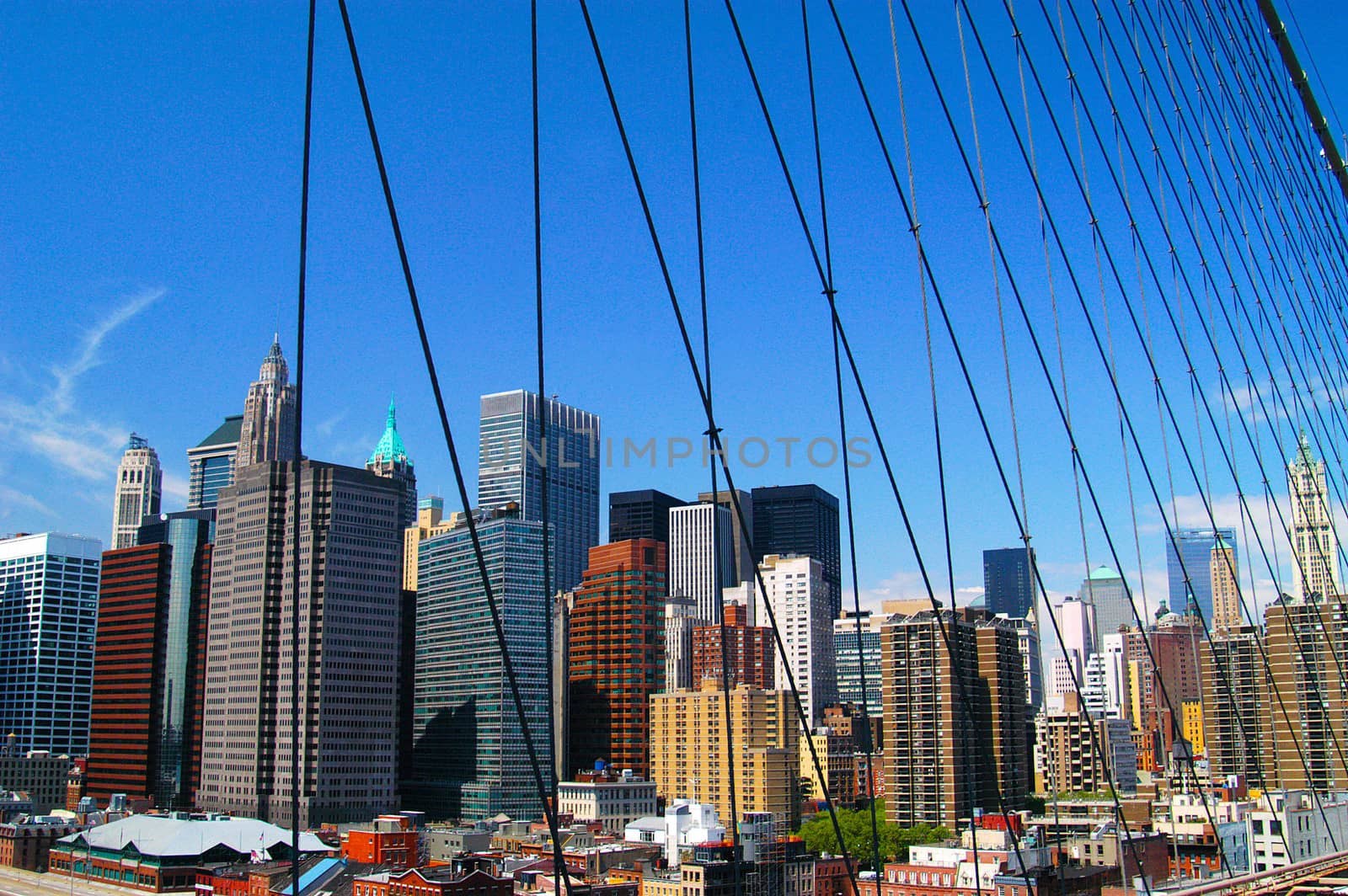 Manhattan skyline viewed from Brooklyn Bridge