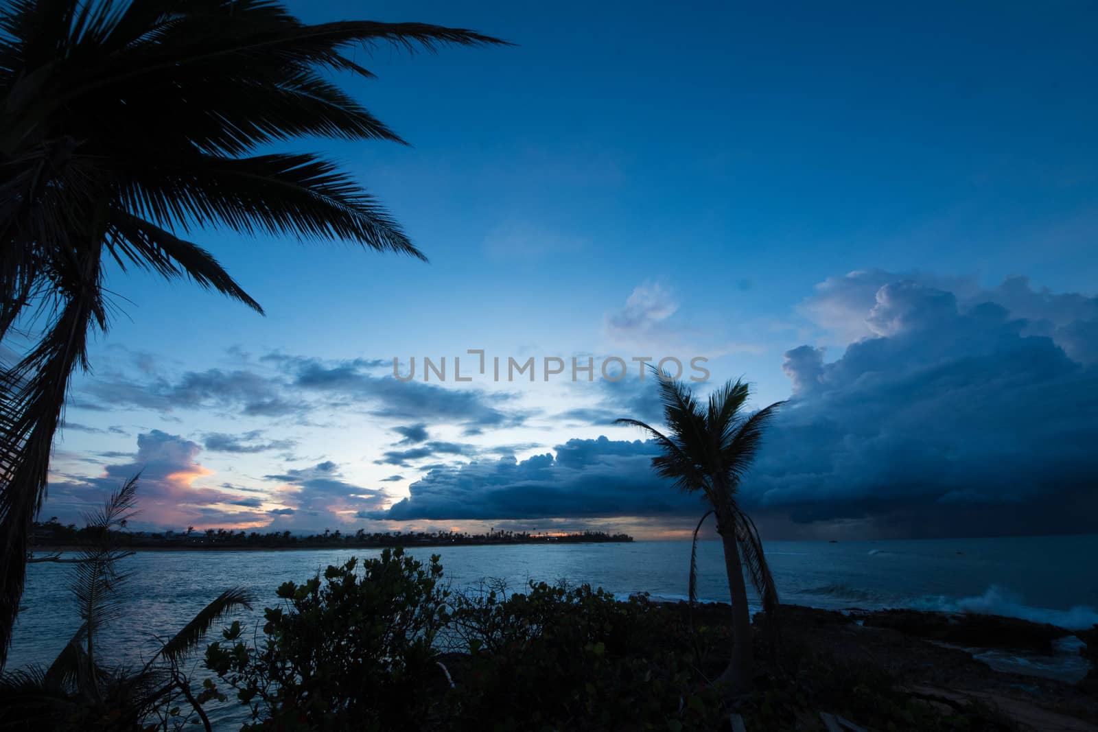 Pinones Beach scene at sunset on Puerto Rico