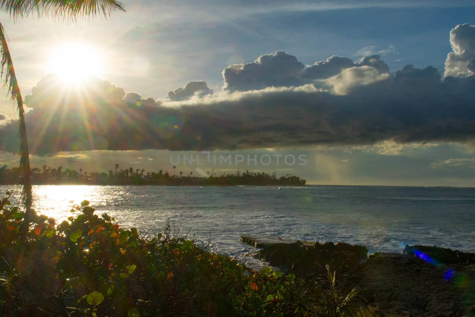 Pinones Beach scene at sunset on Puerto Rico