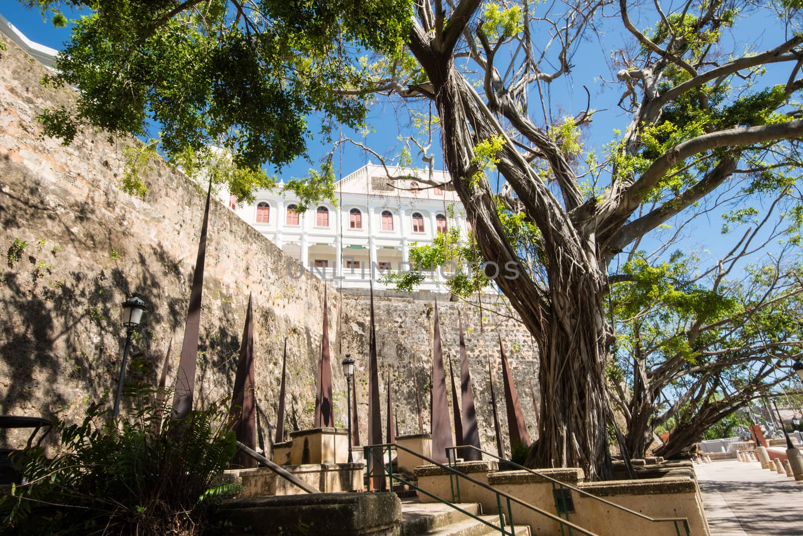 Early morning views of old buildings in Old Town, San Juan, Puerto Rico.