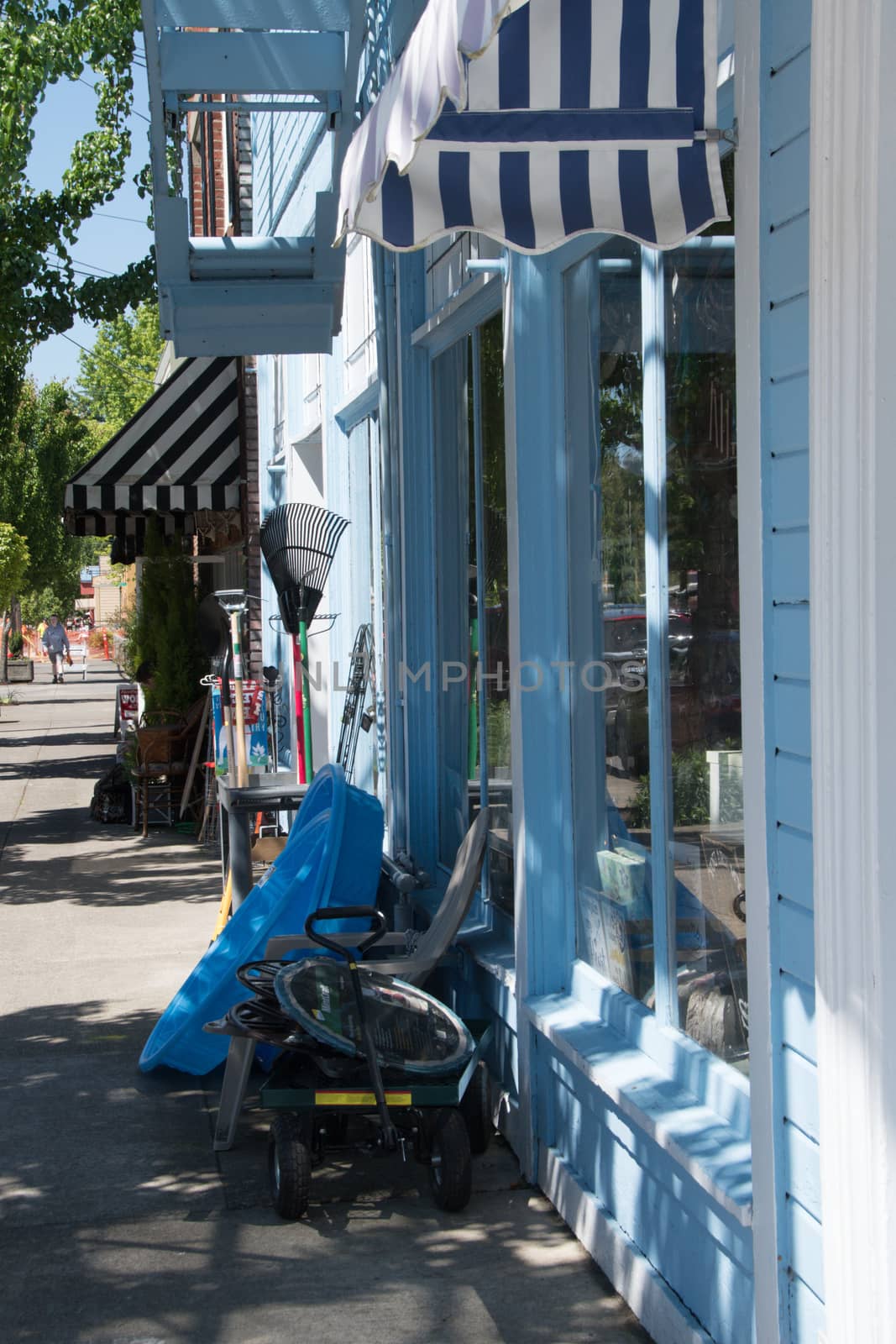 Commercial district store fronts in small town, Washington State.