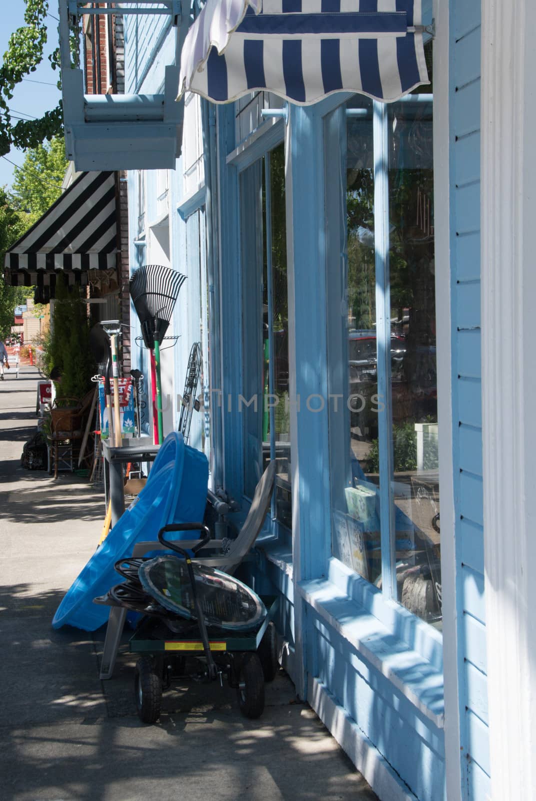 Commercial district store fronts in small town, Washington State.