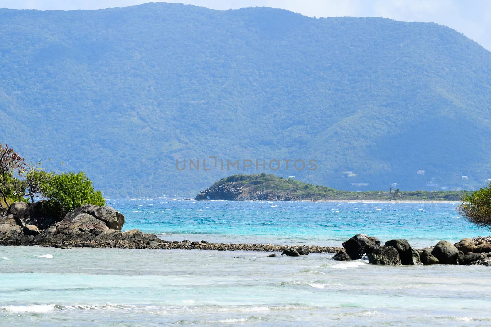 View of Virgin Island Beach With mountains in the background