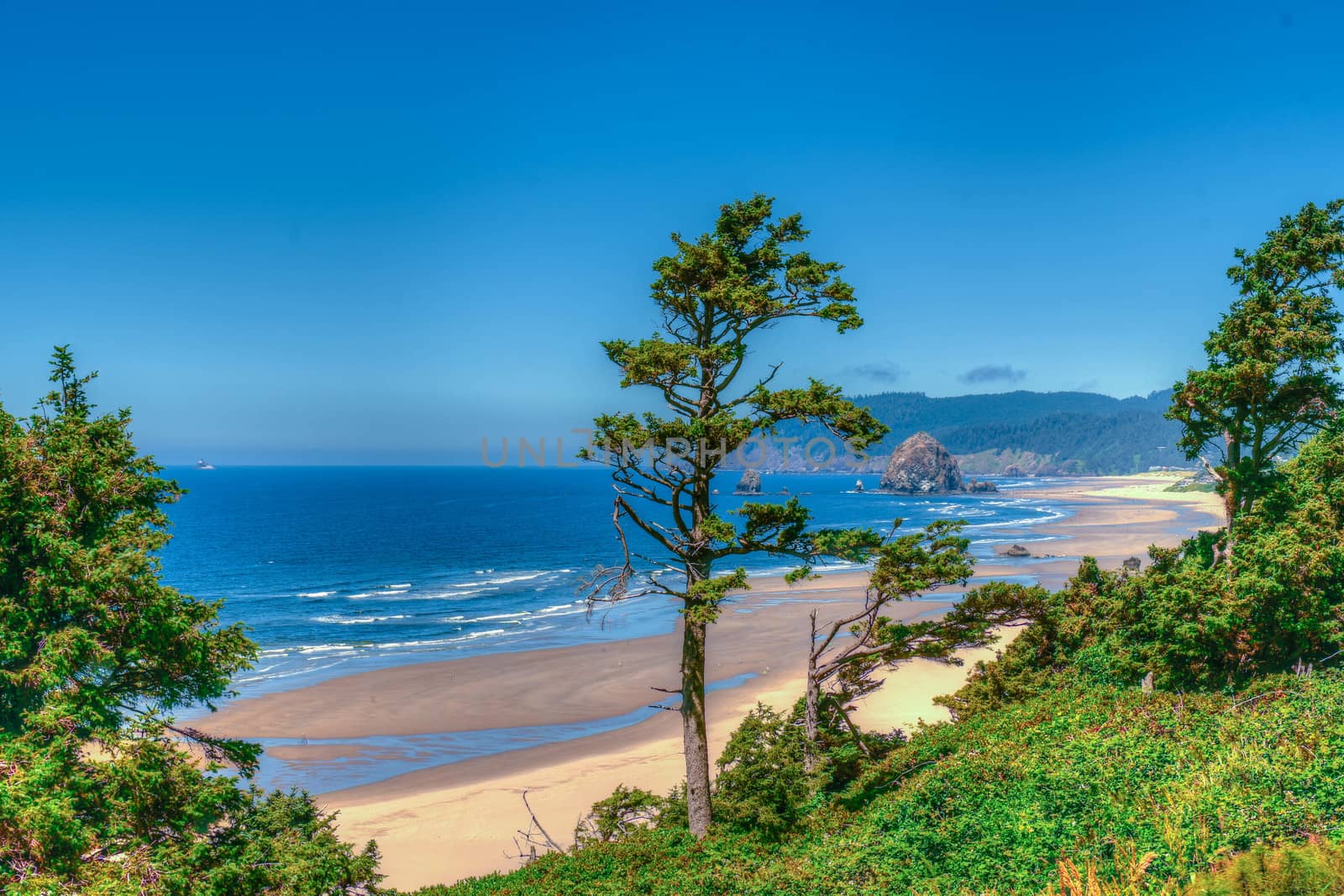 Cannon Beach viewed from Highway 101 on the Oregon Coast.