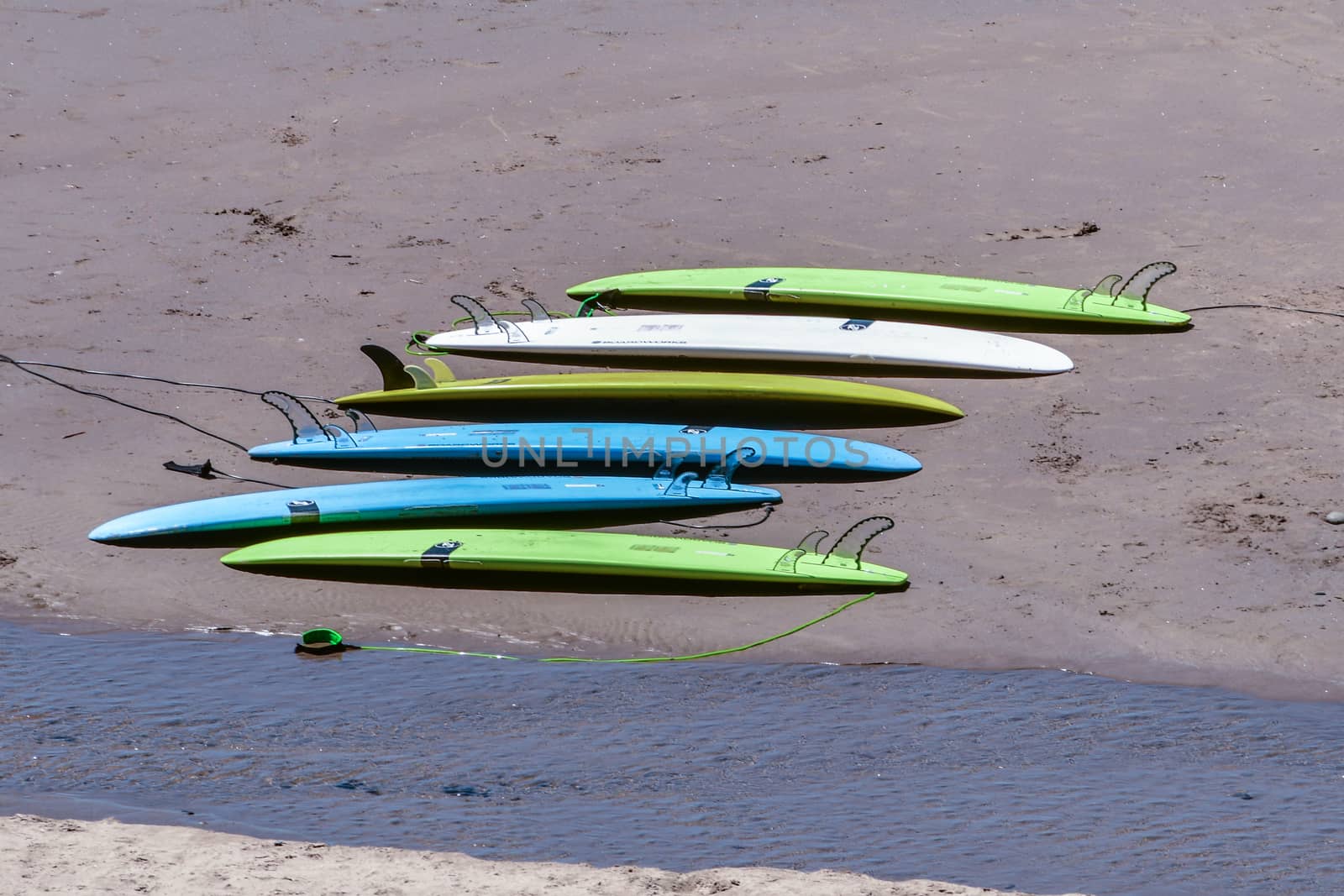 Surfboards on the beach at Ecola State Park, Oregon