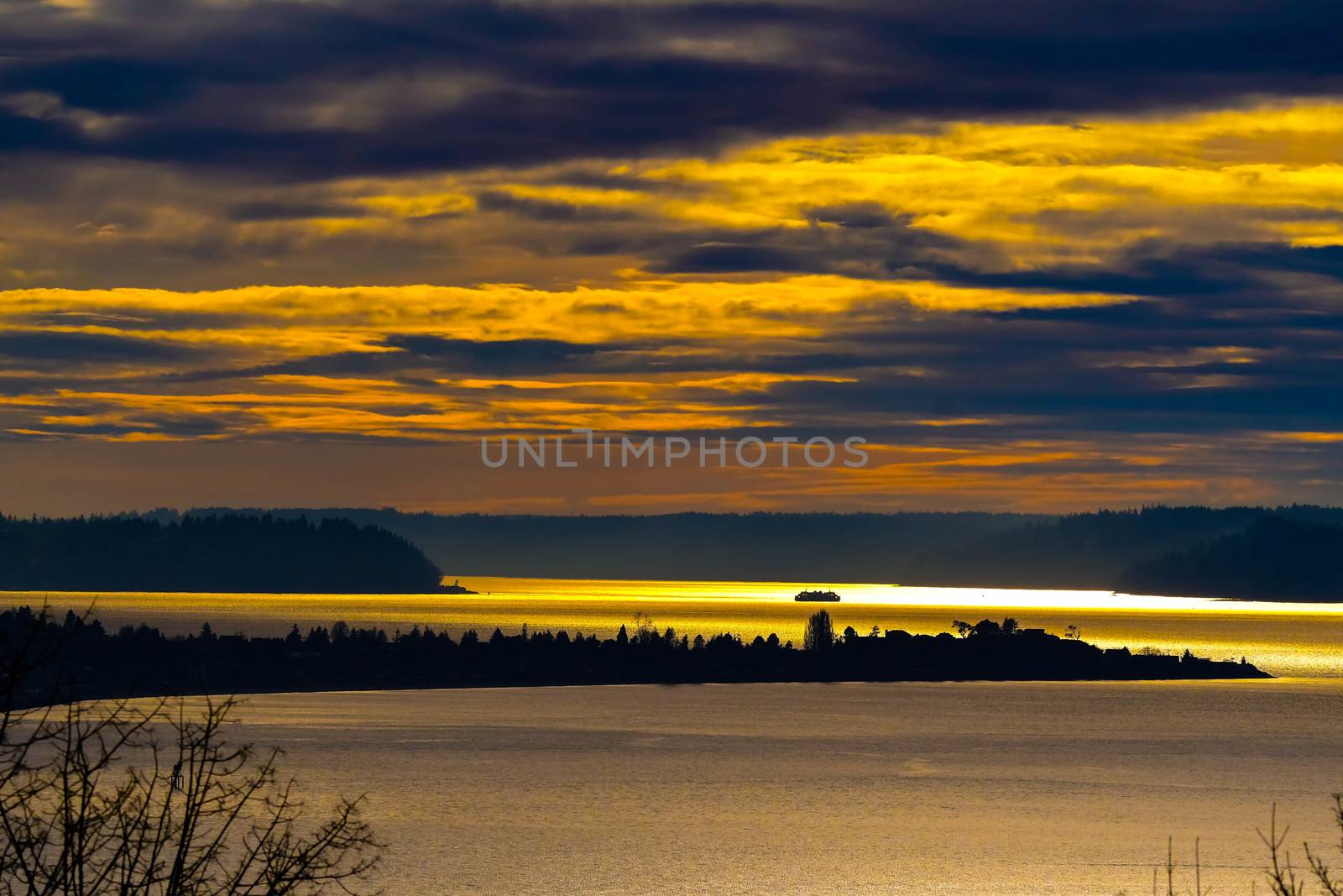 Sun Setting on Puget Sound, Washington by cestes001