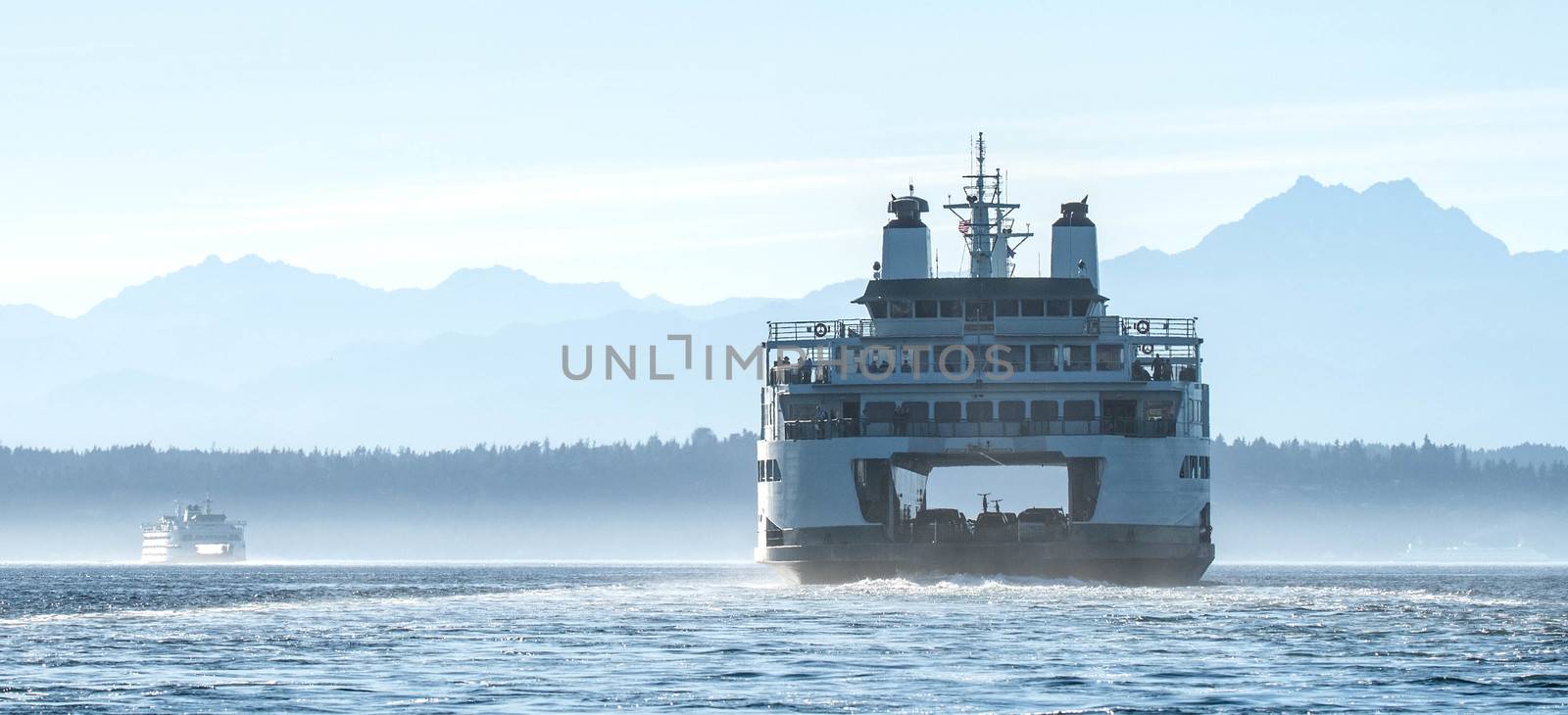 Washington State Ferry and Olympic Mountains by cestes001