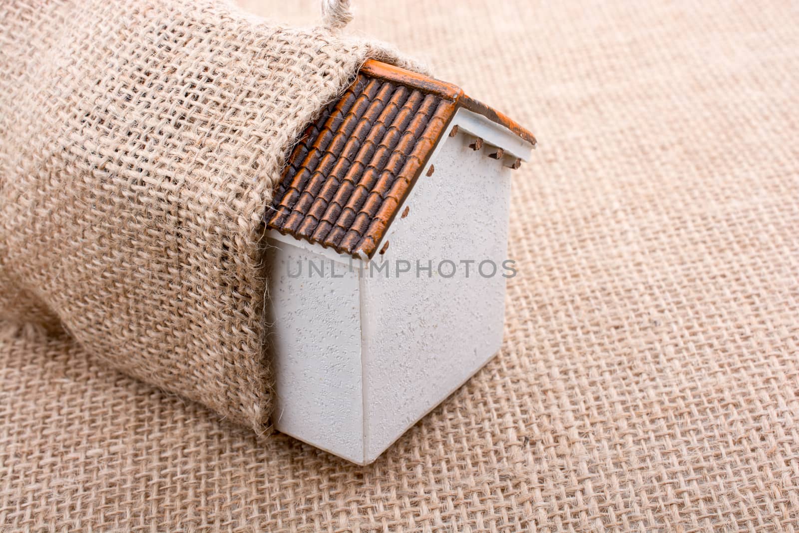 Little model house on a canvas background