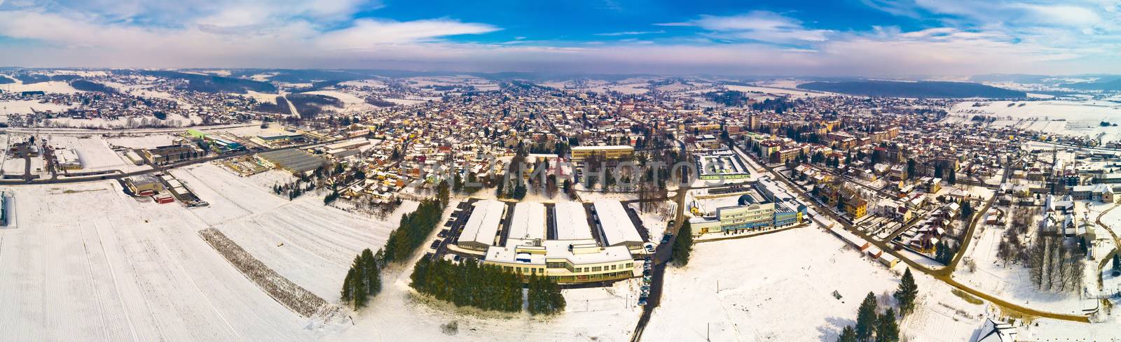 Aerial snowy winter view of Krizevci by xbrchx