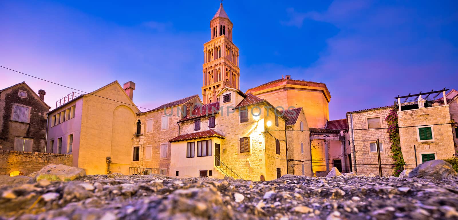 Split cathedral and Diocletian's palace street evening view by xbrchx