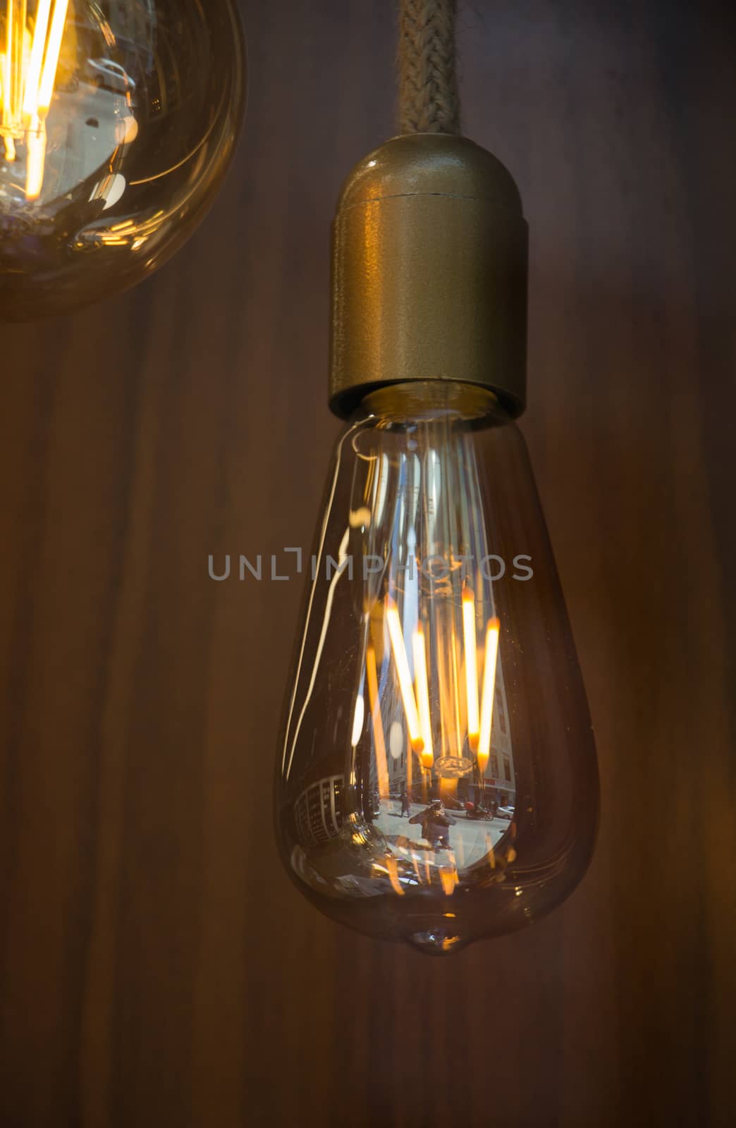 Decorative antique edison style filament light bulbs hanging