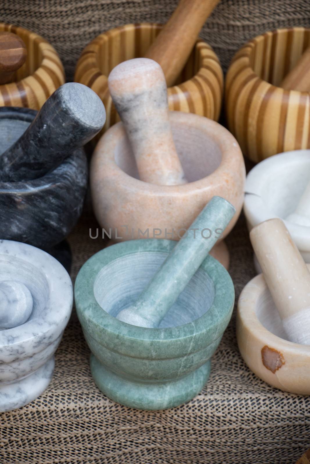 wooden mortars and pestles as a traditional  kitchenware