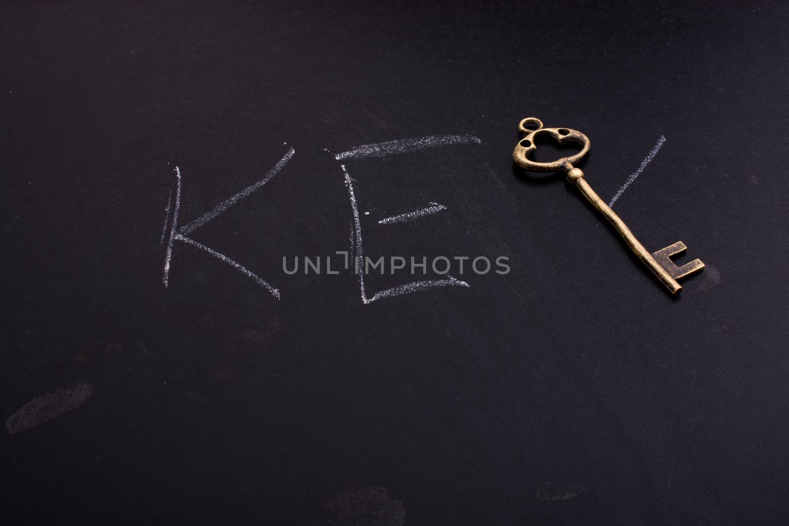 Retro styled golden color key forms the word key