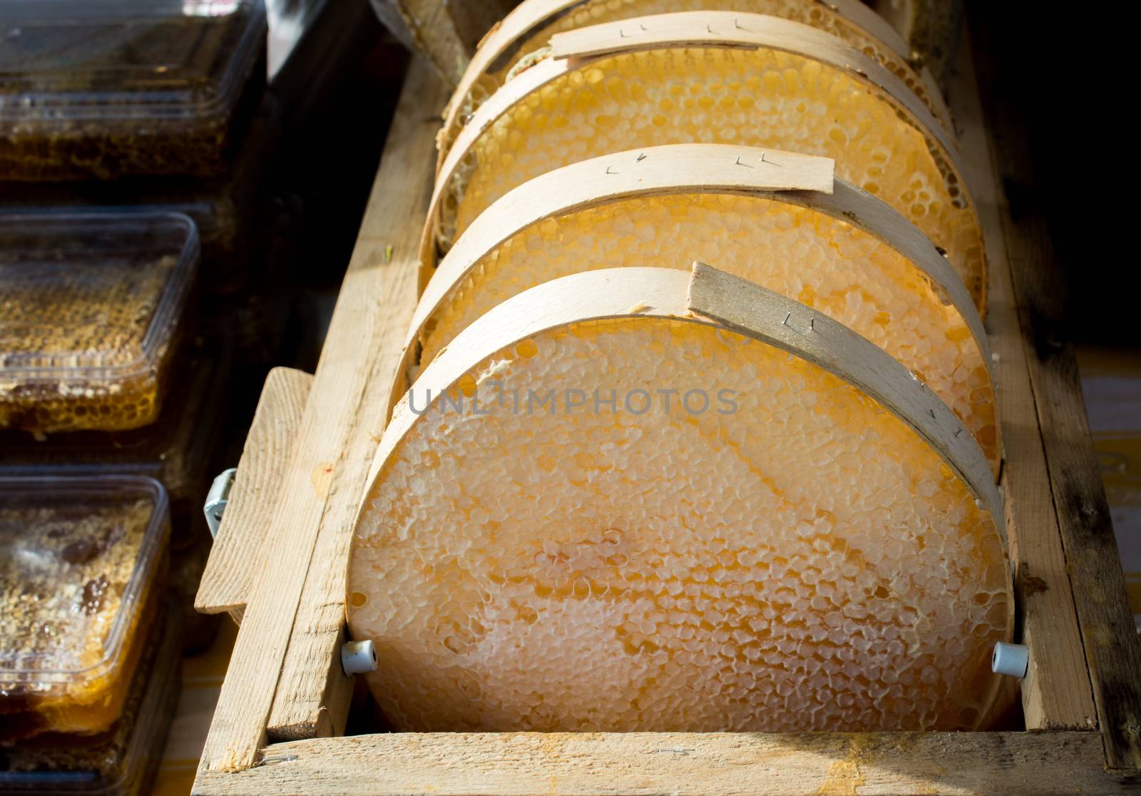 Sweet fresh honey in the sealed comb frame