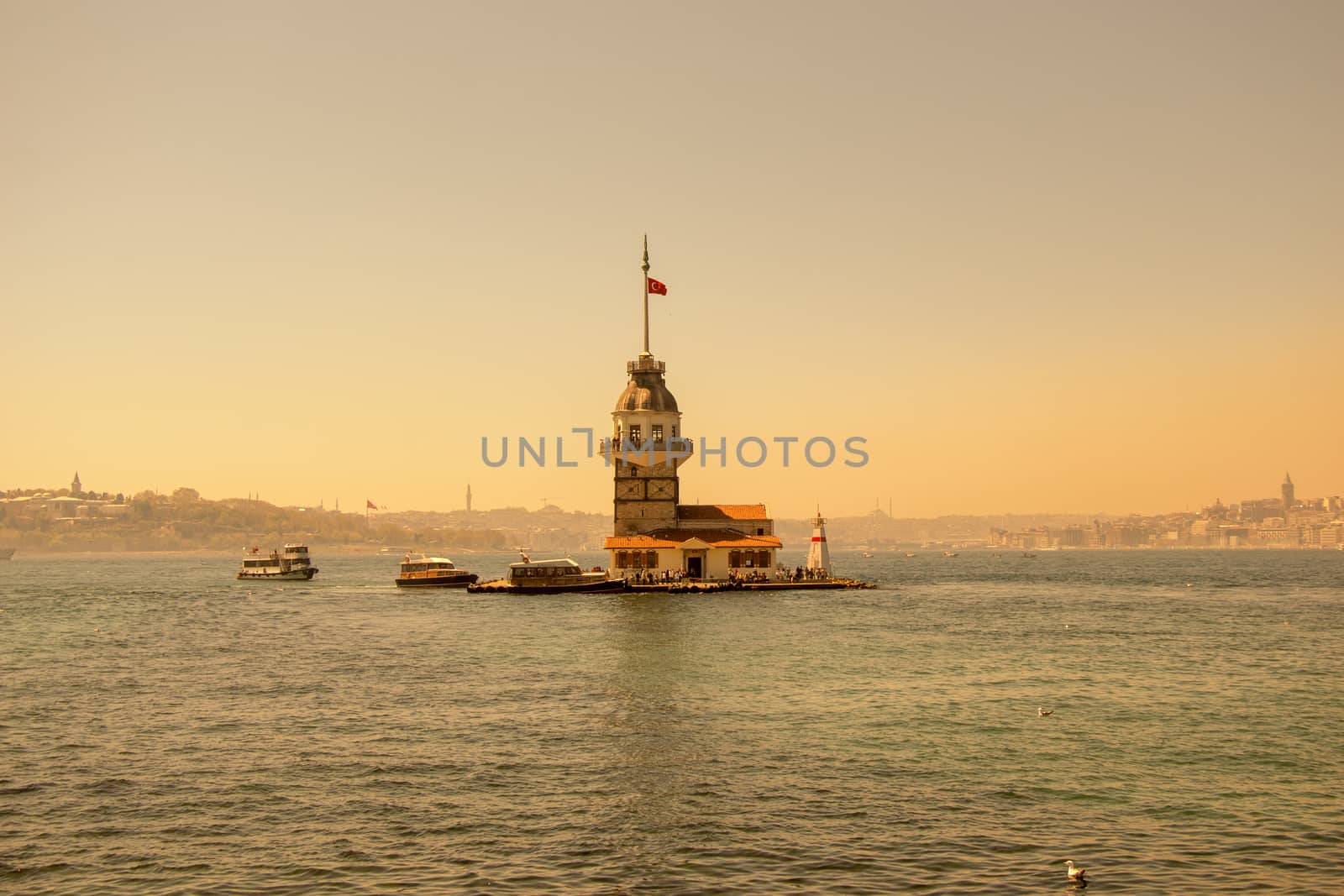 Maidens Tower located in the middle of Bosporus