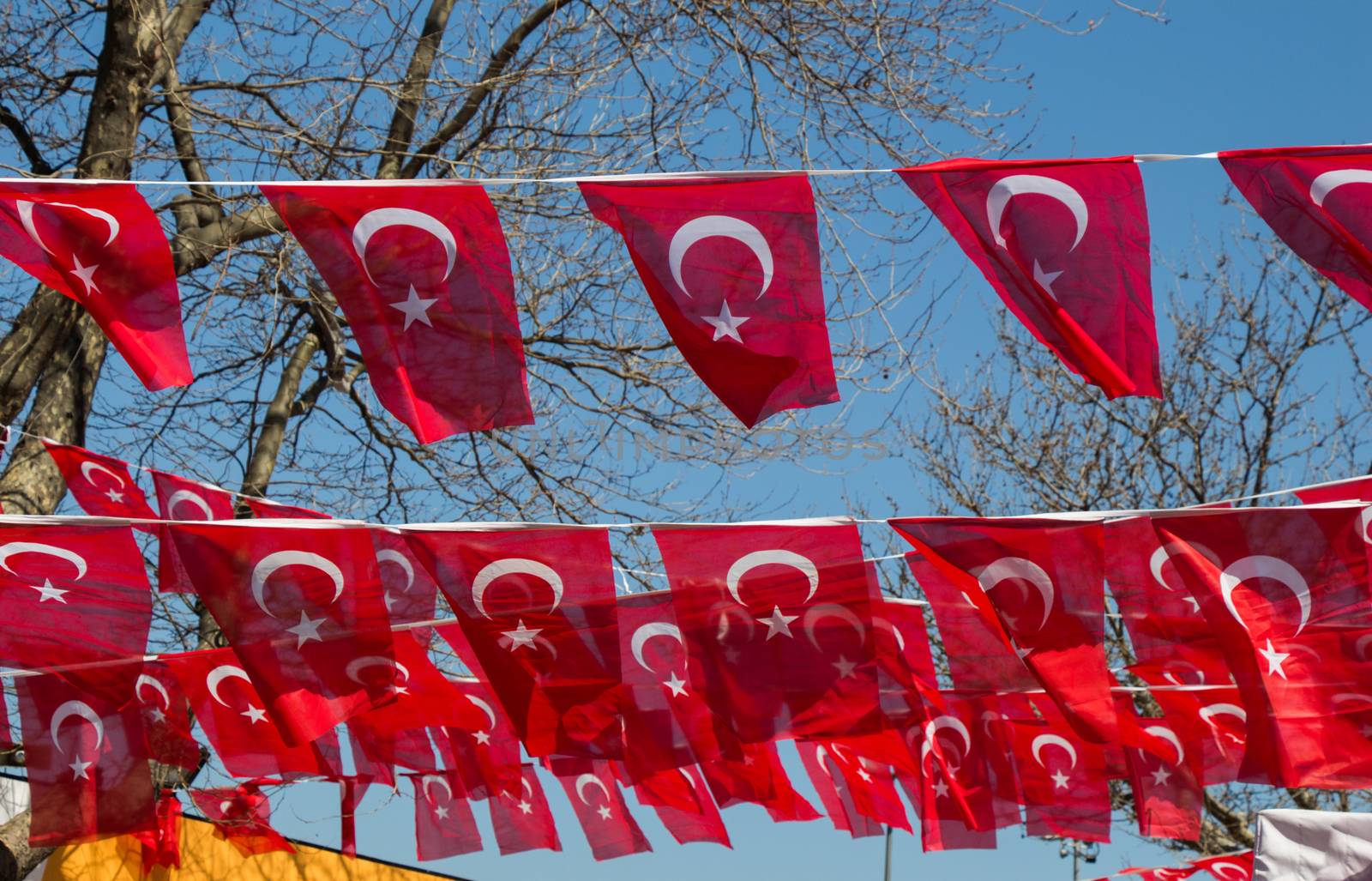 Turkish national flag in open air on a rope
