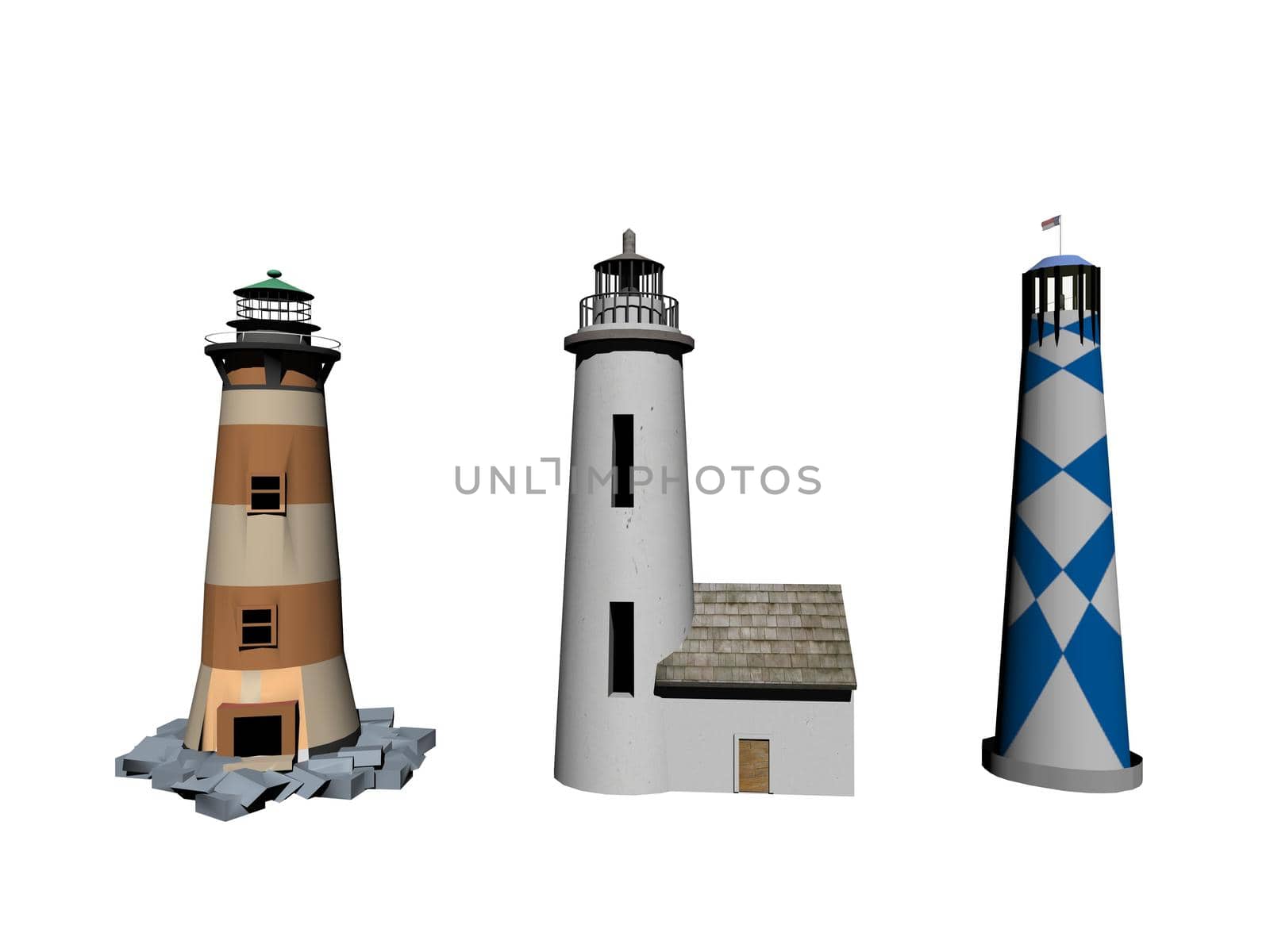 Lighthouse on the sea under sky grey - 3d rendering