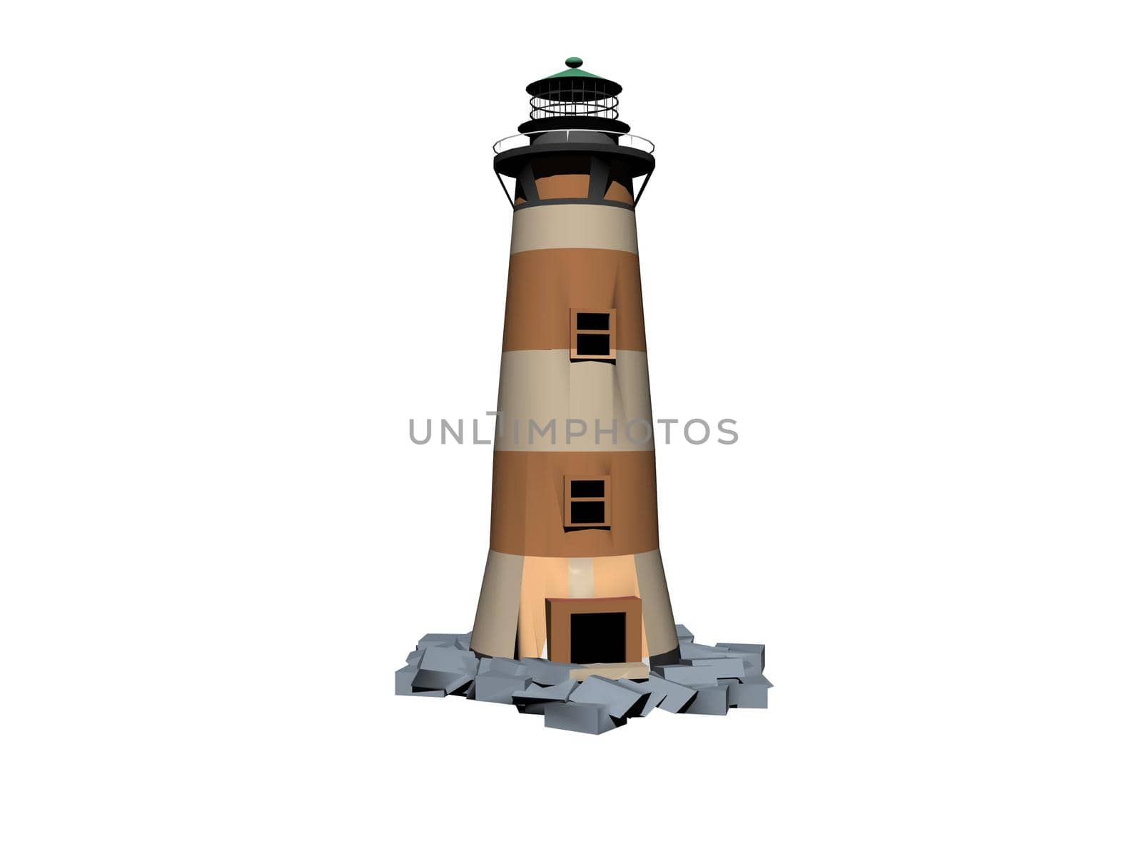 Lighthouse on the sea under sky on white background - 3d rendering by mariephotos